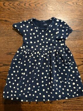 Quince Navy and White Polka Dot Short-Sleeve Dress
